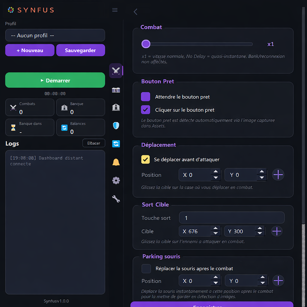 SynFus - Interface du bot Dofus Retro